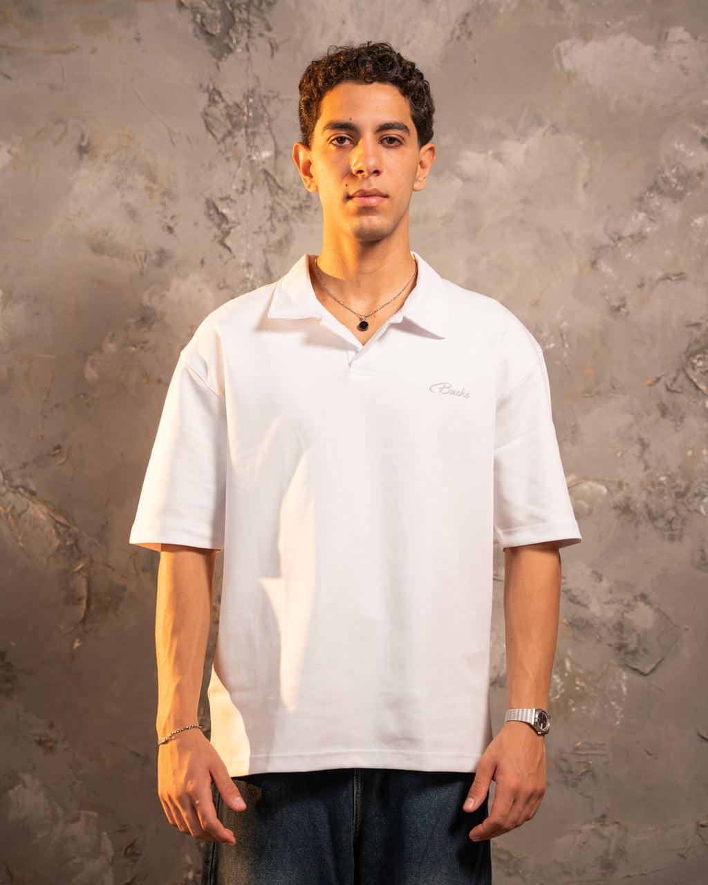 White Relaxed Fit Polo