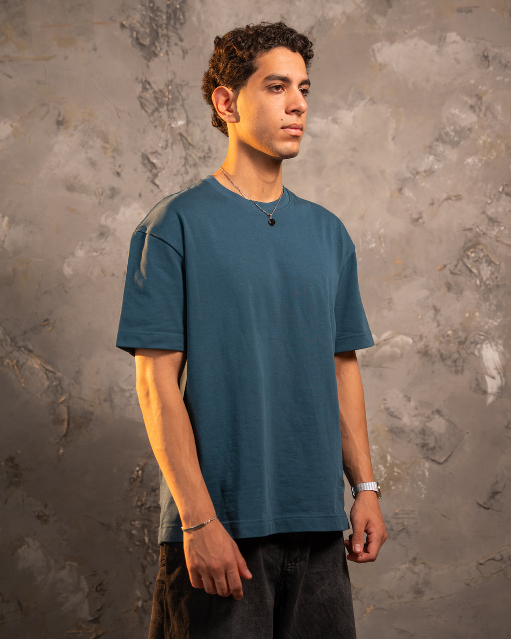 Blue Relaxed Fit Basic Tee