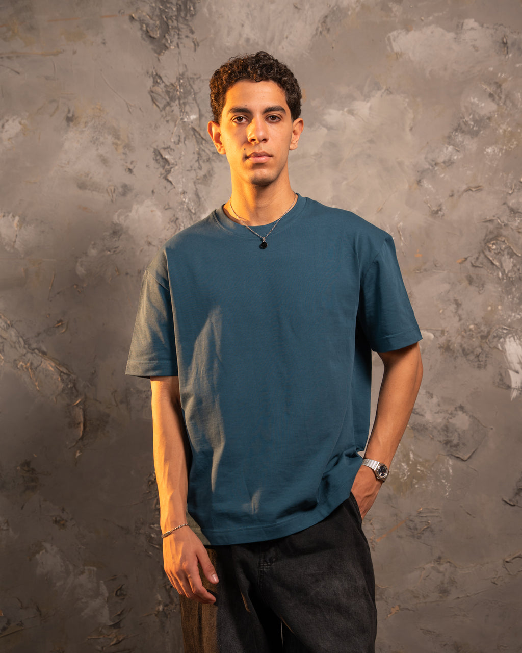 Blue Relaxed Fit Basic Tee