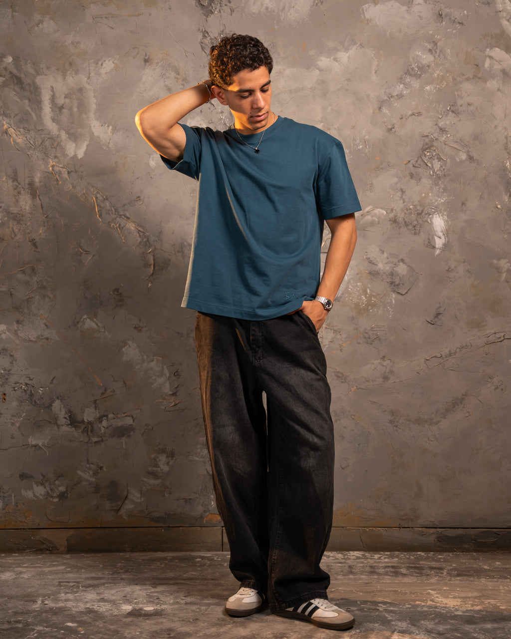 Blue Relaxed Fit Basic Tee