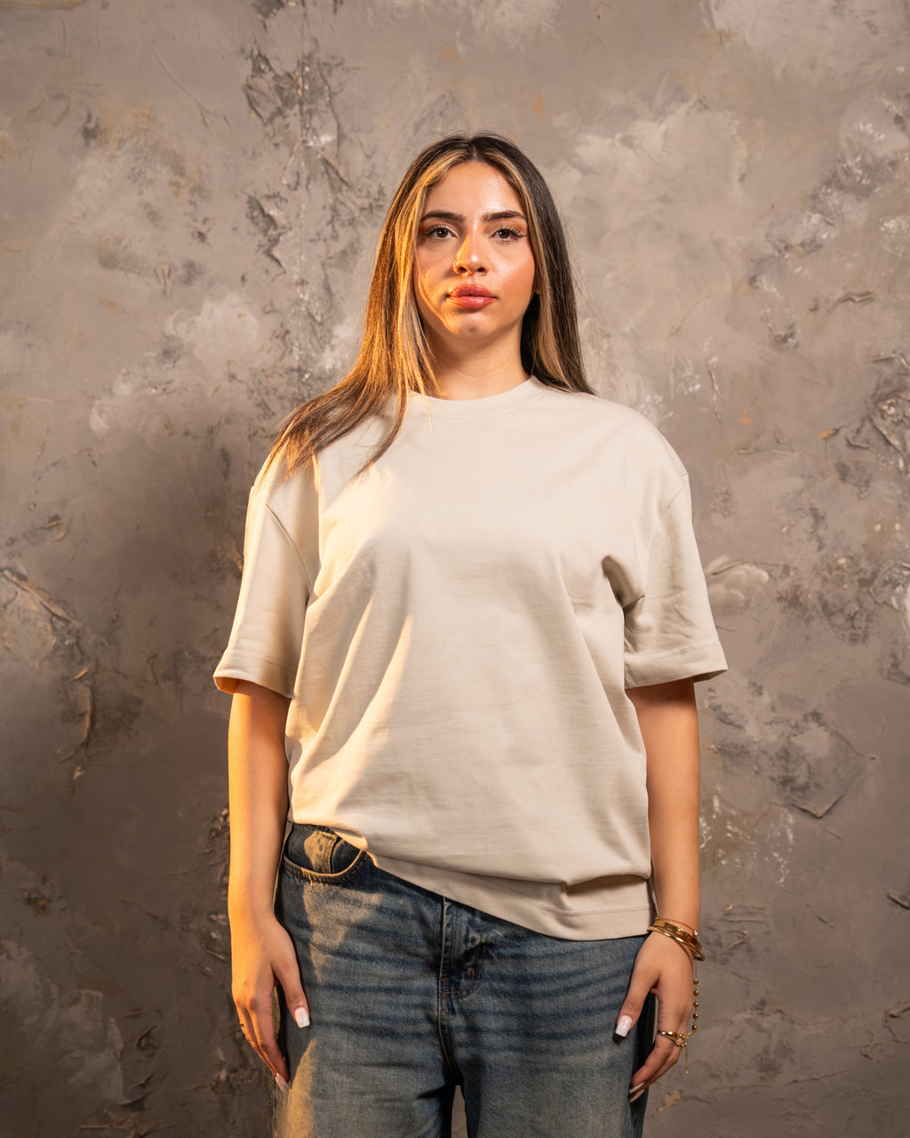 Light Greige Relaxed Fit Basic Tee