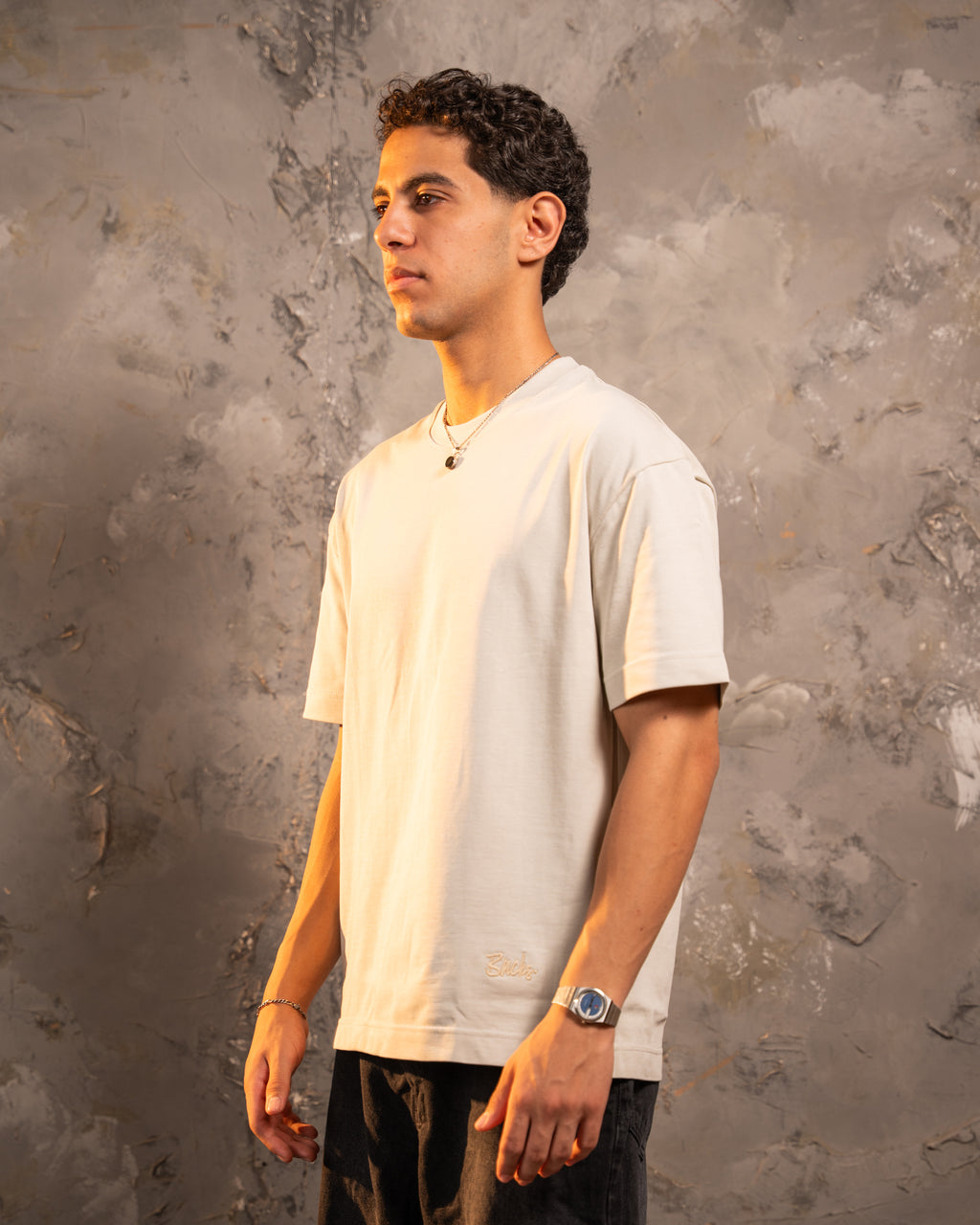 Light Greige Relaxed Fit Basic Tee