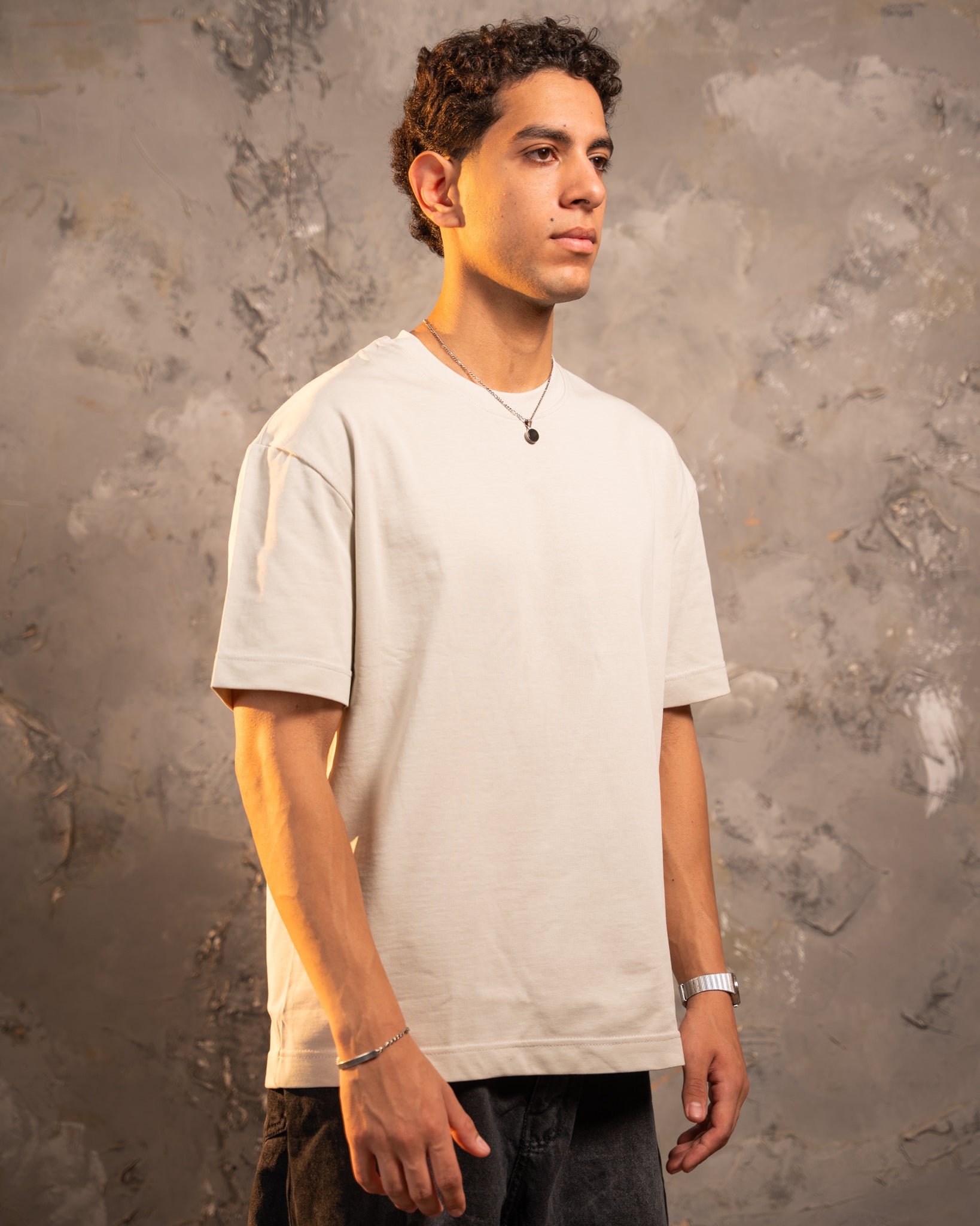 Light Greige Relaxed Fit Basic Tee