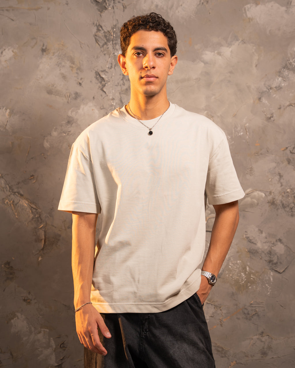 Light Greige Relaxed Fit Basic Tee