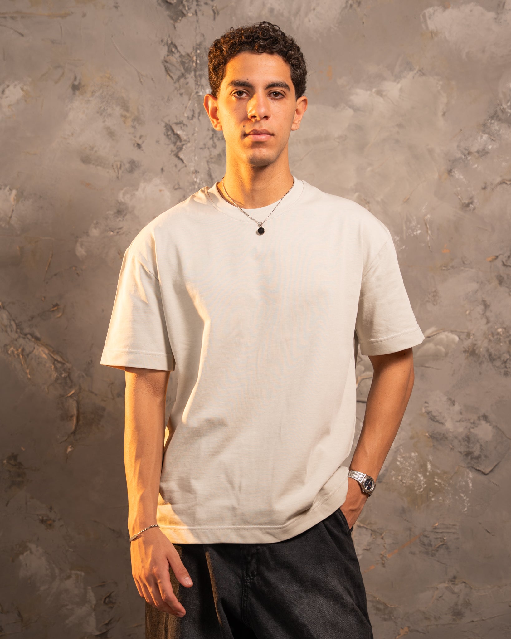Light Greige Relaxed Fit Basic Tee