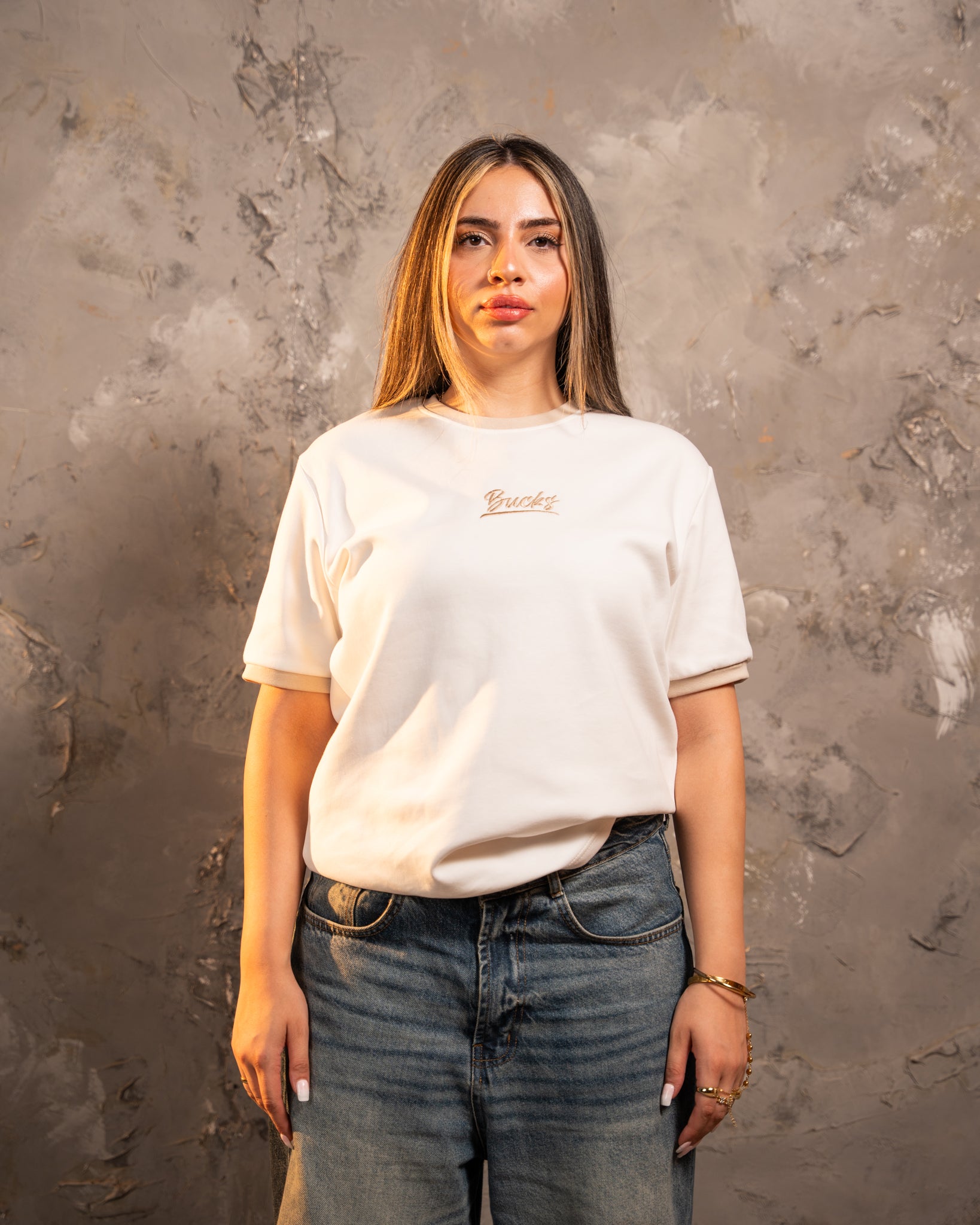 Siganture White & Beige Ringer Tee