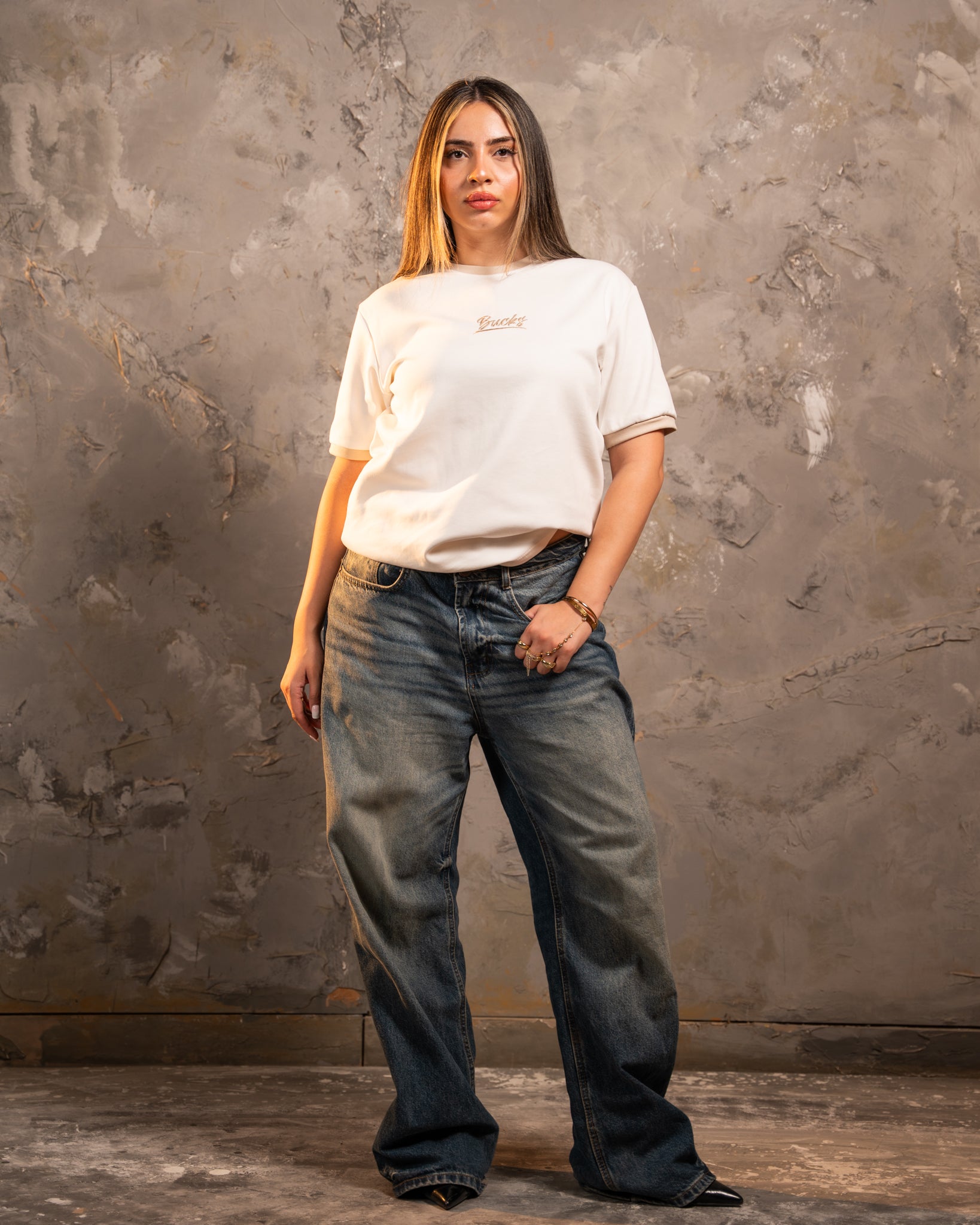 Siganture White & Beige Ringer Tee