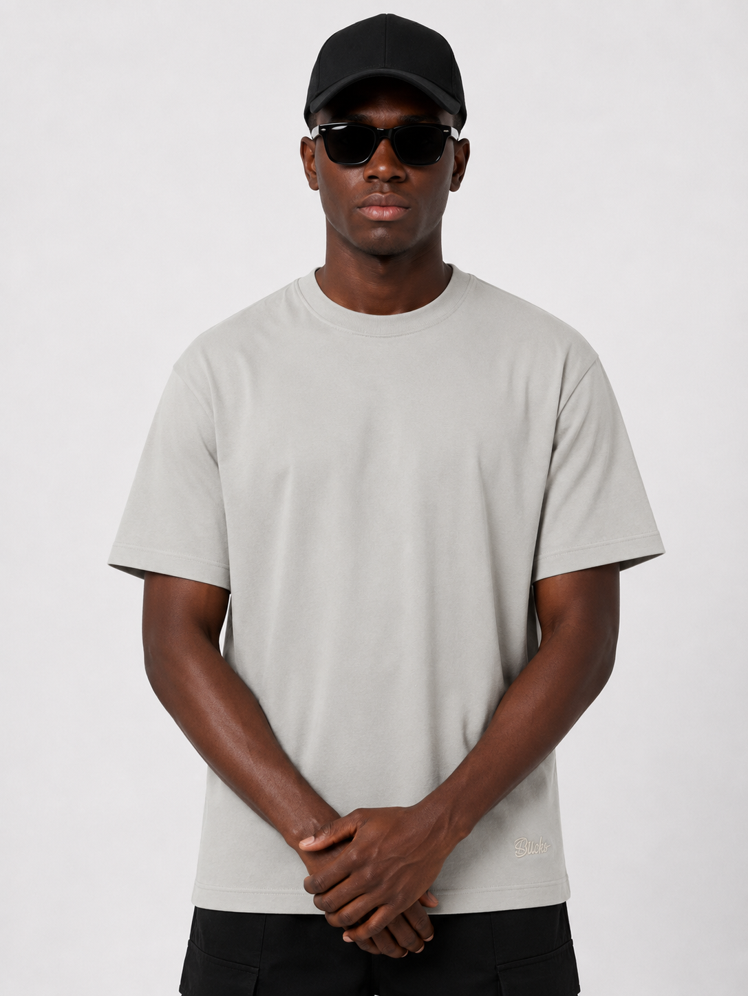 white oversized tee