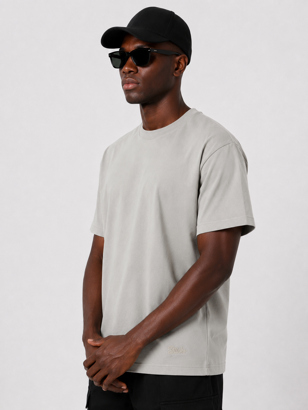 white oversized tee