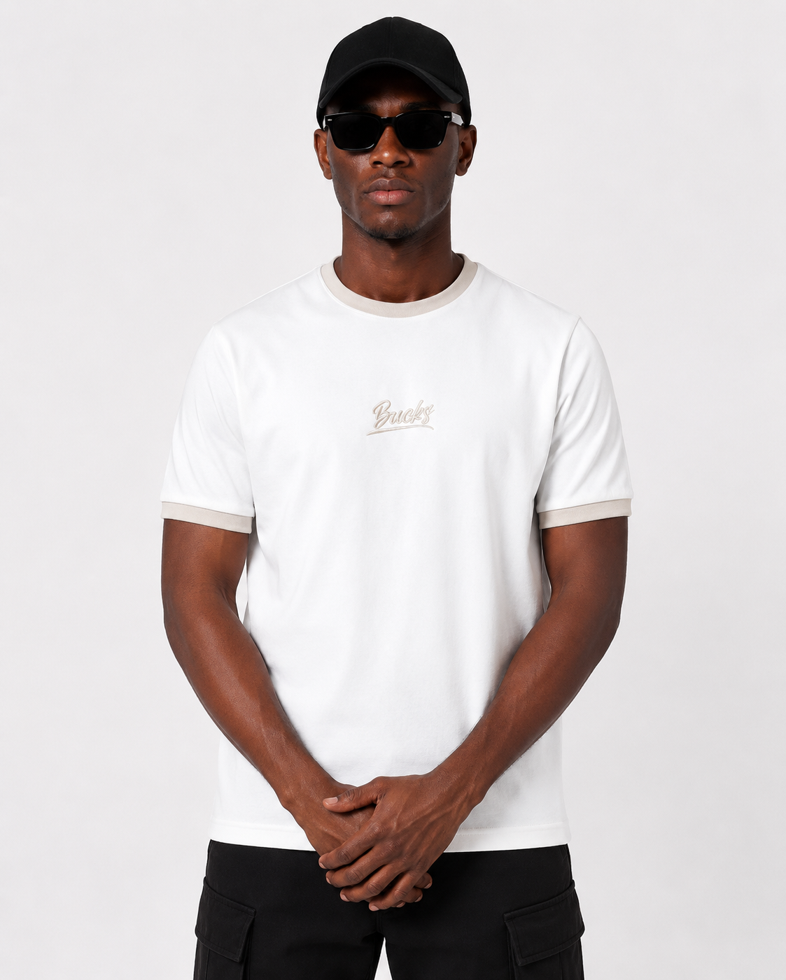 Premium White & Beige Ringer Tee