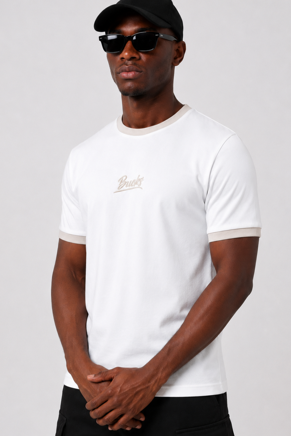 Premium White & Beige Ringer Tee