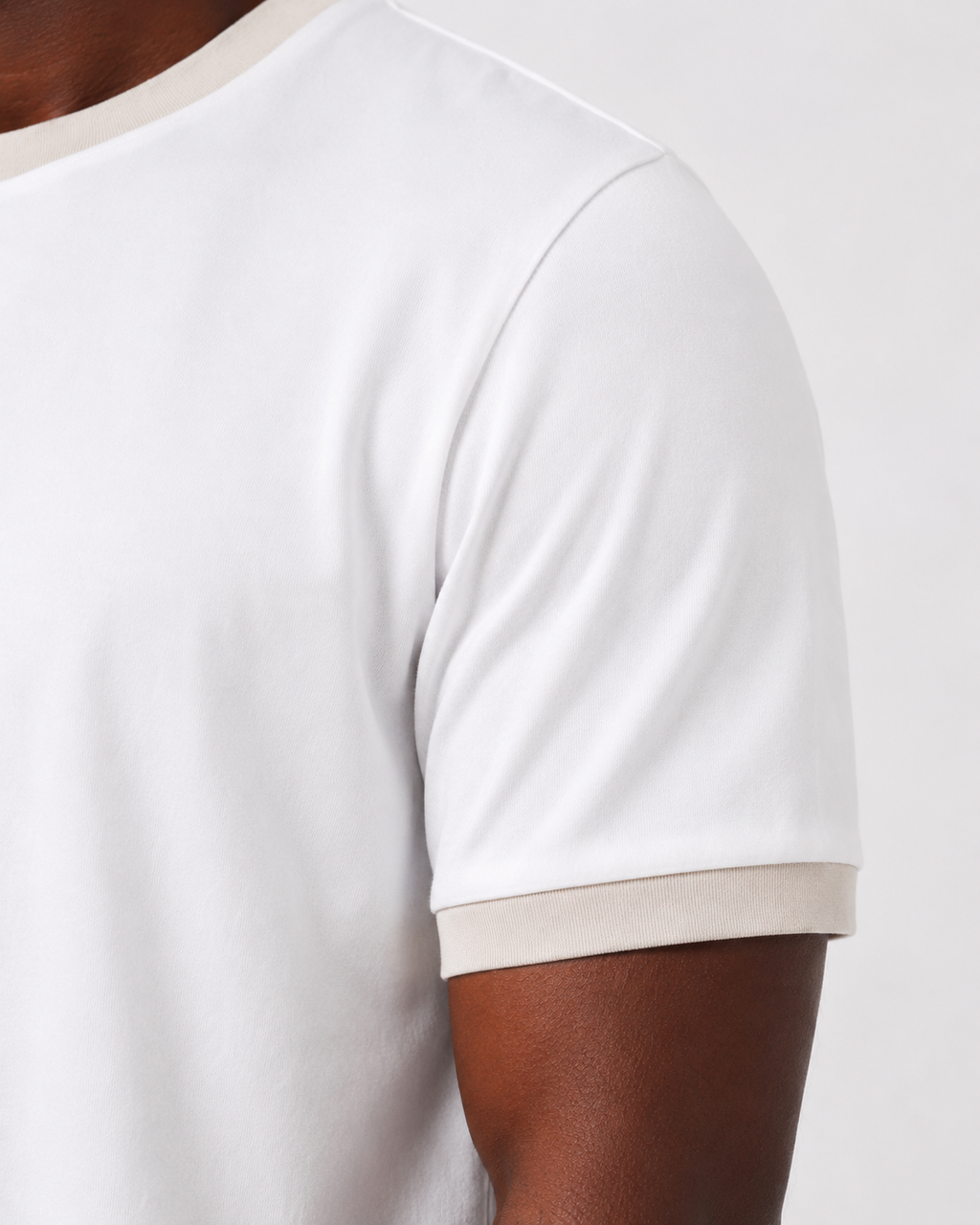 Premium White & Beige Ringer Tee